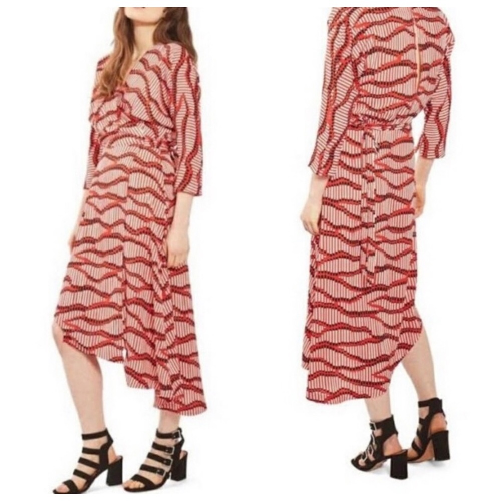 Topshop Matchstick Patterned Wrap Dress
